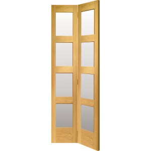 27 x 78 Shaker 4-Panel Oak Bi-Fold Door Clear Glazed