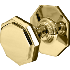 Octagonal Flat Centre Door Knob Polished Brass
