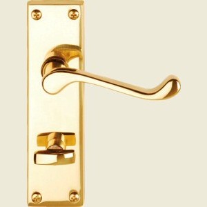 Victorian Scroll Bathroom Lock Handles Polished Brass