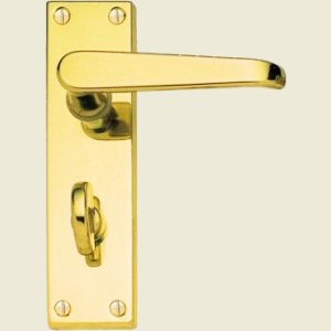 Victorian Straight Lever Polished Brass Bathroom Lock Handles