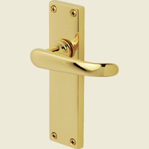 Windsor Polished Brass Lever Latch Handle on Long Plate