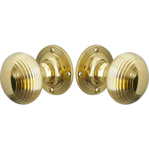 Reeded Unsprung Mortice Door Knobs Polished Brass