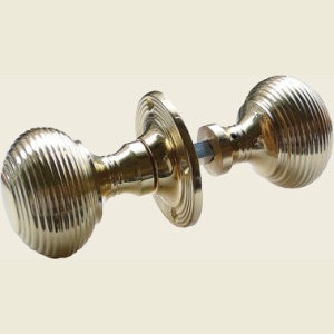 JR6R Polished Brass Reeded Rim Knob Door Knob Set