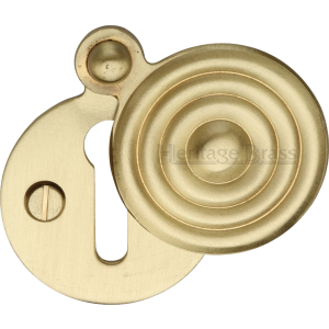 33mm Reeded Round Covered Keyhole Escutcheon Satin Brass