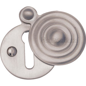 33mm Reeded Round Covered Keyhole Escutcheon Satin Nickel