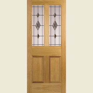 27 x 78 Inch Malton Oak Decorative Obscure ABE Leaded Glass Door 686 x 1981mm