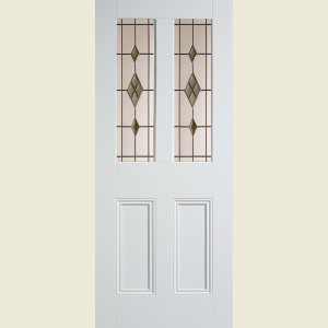 33 x 78 Inch Malton White Primed Decorative Obscure ABE Leaded Glass Door 838 x 1981mm